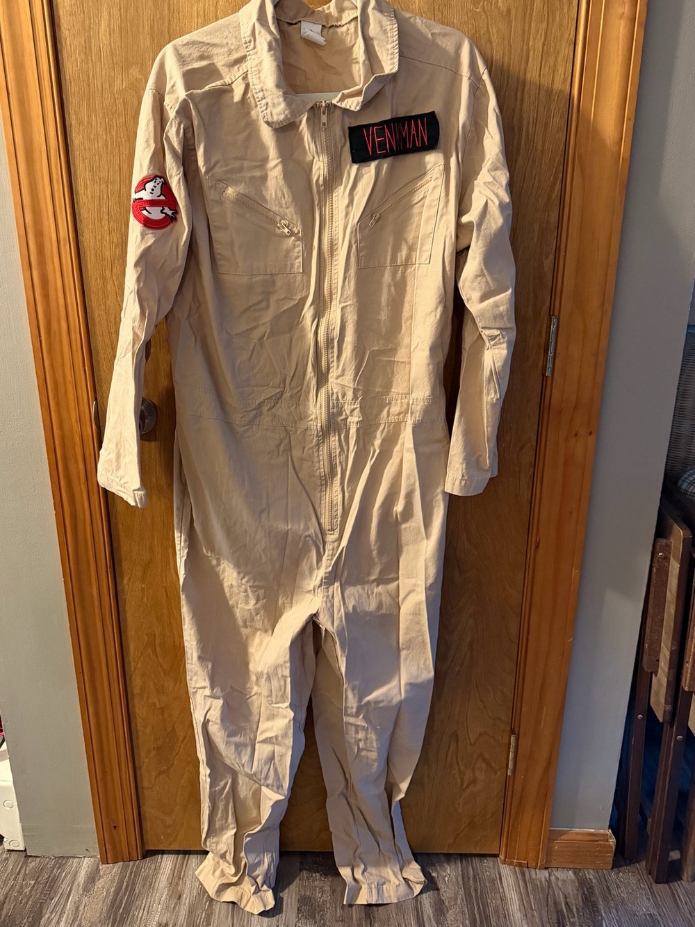 Ghostbusters Licensed Overalls With 4 Name Patch, Small, Tan, Full Zip